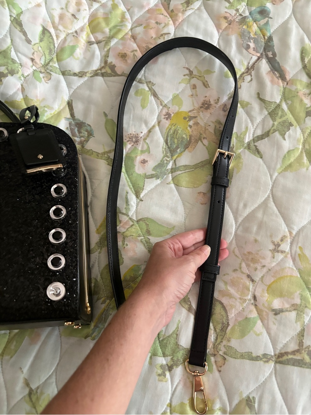 Rare Kate Spade Skyline Way Violina Black Glitter Grommet Satchel Holiday Glam - Picture 11 of 12